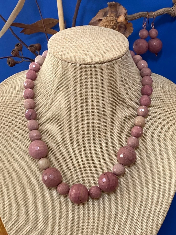 Impresionante collar de rodonita y pendientes a juego - Juego de joyas Foto 3 de 4