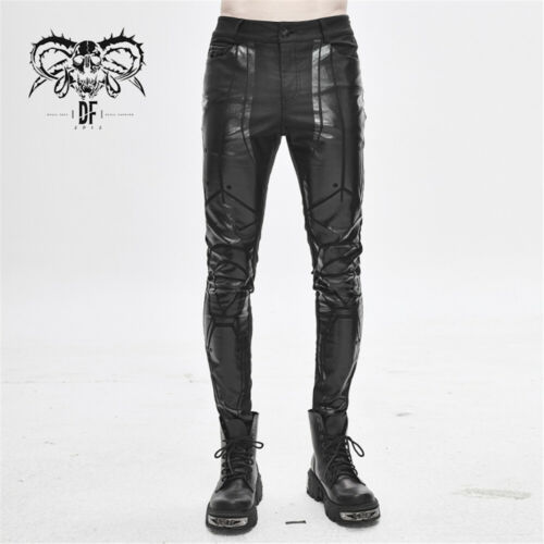 Pantalones góticos de empalme de pu para hombre con patrón de anime punk  rock calce ajustado pantalones diarios | eBay