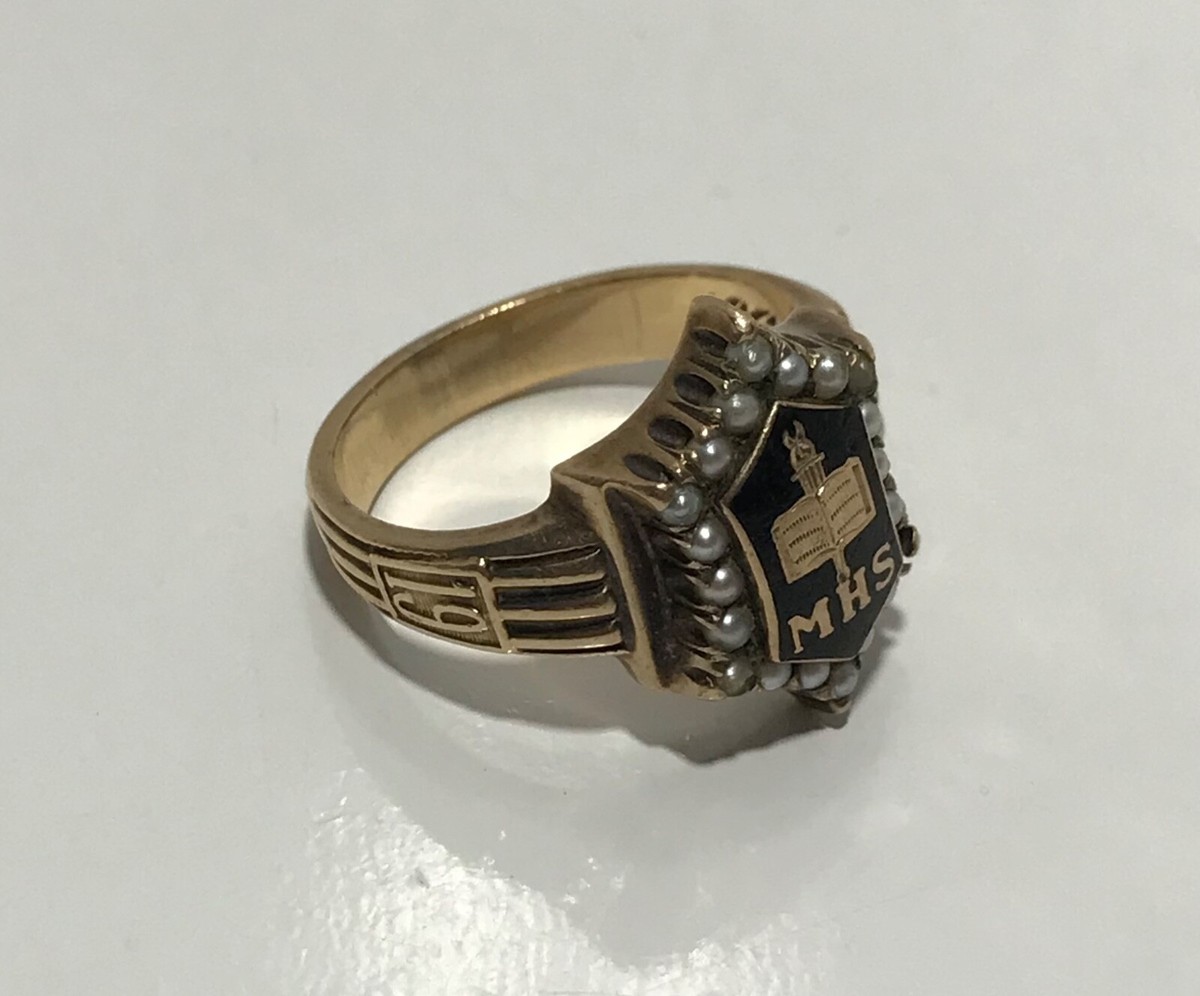 Vtg Balfour Solid 10K Yellow Gold Seed Pearls 1960 High School