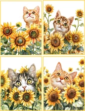 8 Kitten Cat with Sunflower glossy blank fold out Note Card Envelopes Organa bag