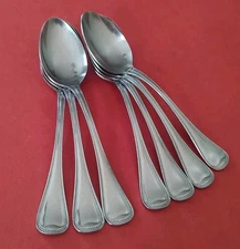 7 Home Beautiful MIS3 Stainless SOUP SPOONS 7 3/4" Japan Beaded Edge Mikasa