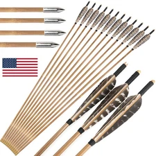 33" Bamboo Arrows 5" Natural Feathers Archery Longbow Recurve Bow Hunting