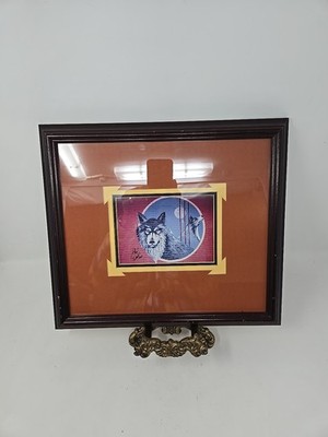 Framed Signed Print By  Cha' Tullis Signed 1994 Wolves Moon 15'' X 13''