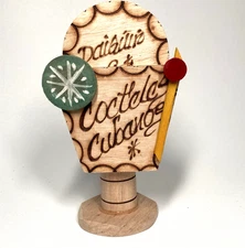 Four Havana Club Handmade Wood Burned Coasters & Holder Cuban Cocktail Recipes