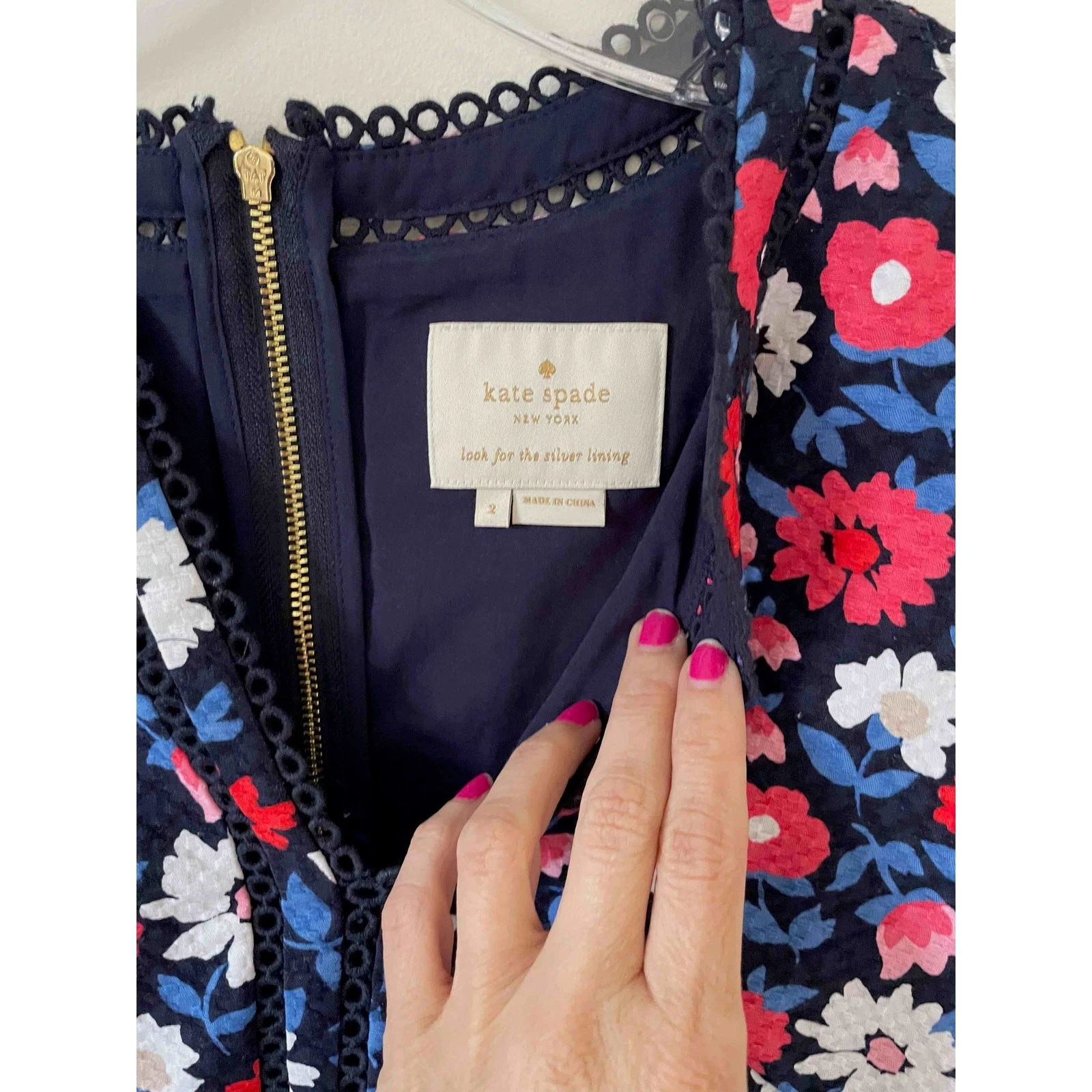 Mini abito tubino senza maniche Kate Spade margherita jacquard blu navy rosa taglia 2