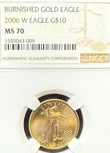 2006 W $10 BURNISHED AMERICAN GOLD EAGLE 1/4 OZ NGC MS 70 NO RESERVE