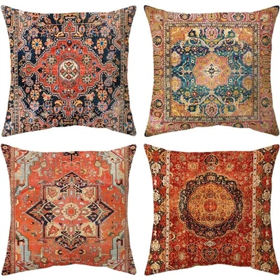 Kissenbezüge Polyester 45x45cm Rot Boho Set 4 Dekokissen Sofa Sofa Wohnzimmer - Bild 1 von 4