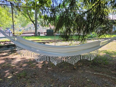 BLISS Hammocks Polyester Hand-Braided Hammock in a Bag Crochet Fringed Cream NIB