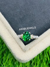 Oval Cut Emerald Ring 925 Sterling Silver Gift For Her Engagement Ring.