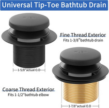 Matte Black Bathtub Drain Tip-Toe Tub Trim Set with Two-Hole Overflow Facepla...