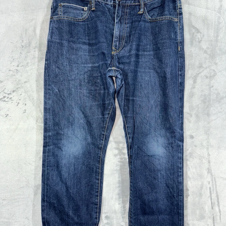 GAP Selvedge Jeans Mens 34x30 Blue Slim Fit Faded Grunge Rocker Biker Casual - Image 3 of 4