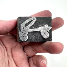 Vintage Newspaper Letterpress Printing Block Roller Skate Metal on Wood