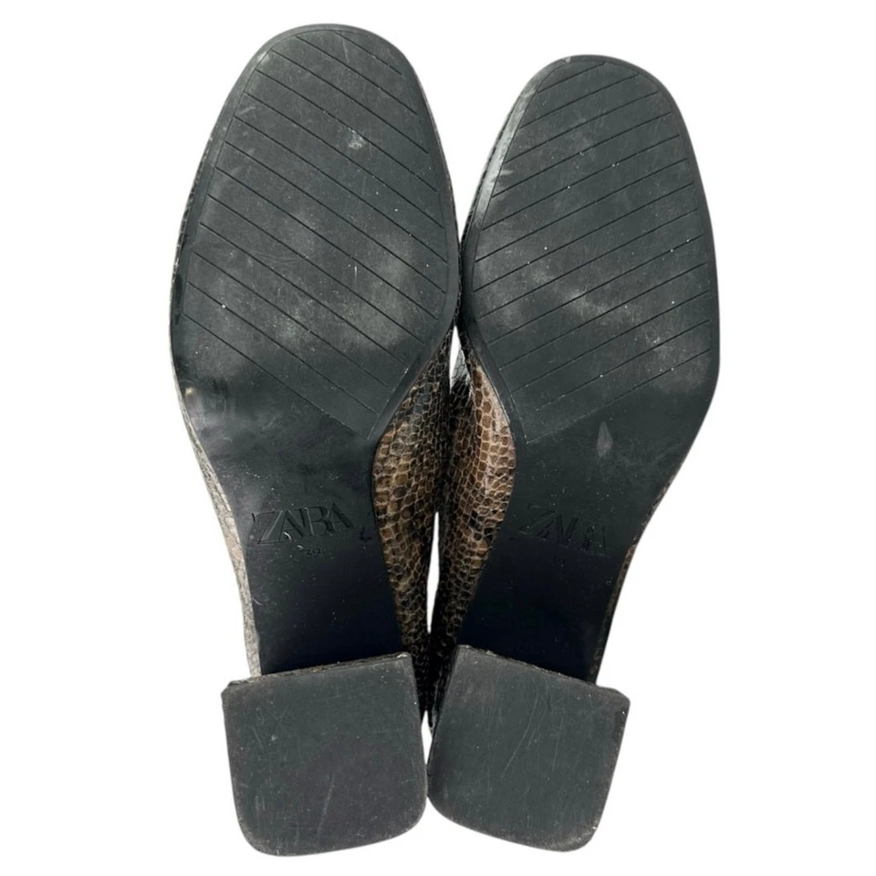 Botines Zara para mujer marrón piel de serpiente cuero tacón bloque cremallera 39 EE. UU. 8,5 Foto 4 de 4