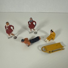 Vintage Lot of 5 Barclay Manoil Winter Scene Skaters Sled Figurines Metal