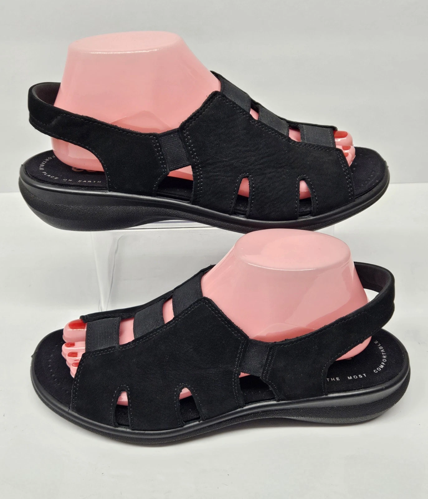 ⭐️NUOVO⭐️ECCO Sandali elasticizzati donna EU 40 US 9 pelle nera slingback punta aperta
