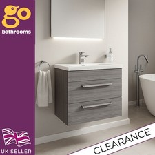 600mm Grey Wood Newton Vanity Unit Ceramic Sink Bathroom Wall Hung Furniture