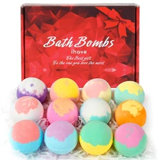 iHave Bath Bombs for Kids and Women, 12 Natural Handmade Bath Bomb Gift Set, Bub