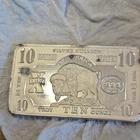 10 Troy Ounce .999 Fine Silver Precious Metal Bar Buffalo Design Collectible