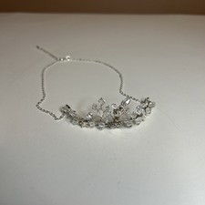 Silver Crystal Bridal Tiara Rhinestone Floral Wedding Headpiece Pin Loops Crown