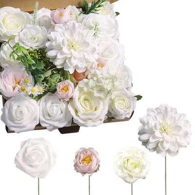 White Pink Artificial Flowers Combo Set Silk Rose Rustic Floral Box DIY