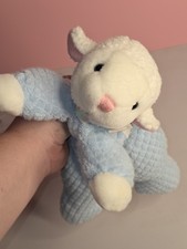 Eden Blue Terry Cloth Waffle Weave Thermal Plush Floppy Lamb Sheep 11" Lovey