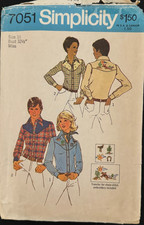 7051 Simplicity Sewing Patterns Misses Western SHIRT Size 10 Bust 32-1/2" 1970s