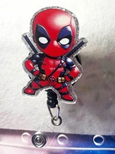 Retractable Deadpool Marvel ID Badge Holder Reel Clip, Graphic Print Red/Black