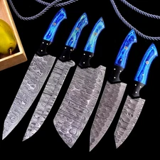 HANDMADE DAMASCUS STEEL CHEF KNIFE SET KITCHEN KNIVES CHEF SET FULL TANG  EDC 31