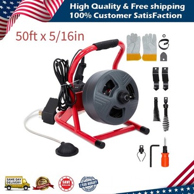 50Ft x 5/16'' Drain Cleaner Machine Drain Auger Sewer Snake Plumbing with Cutters