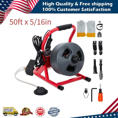#ad 50Ft x 5 16quot; Drain Cleaner Machine Drain Auger Sewer Snake Plumbing with Cutters $114.00