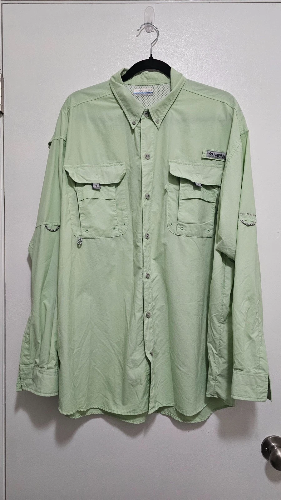 Columbia PFG Men's Sage Green Short Sleeve Fishing Shirt Vented Size XL