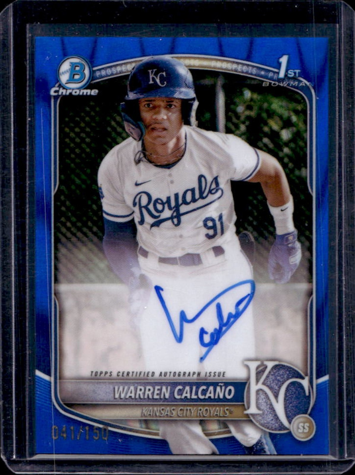 2025 Bowman Chrome Warren Calcano Auto Blue RayWave Refractor 1st #41/150