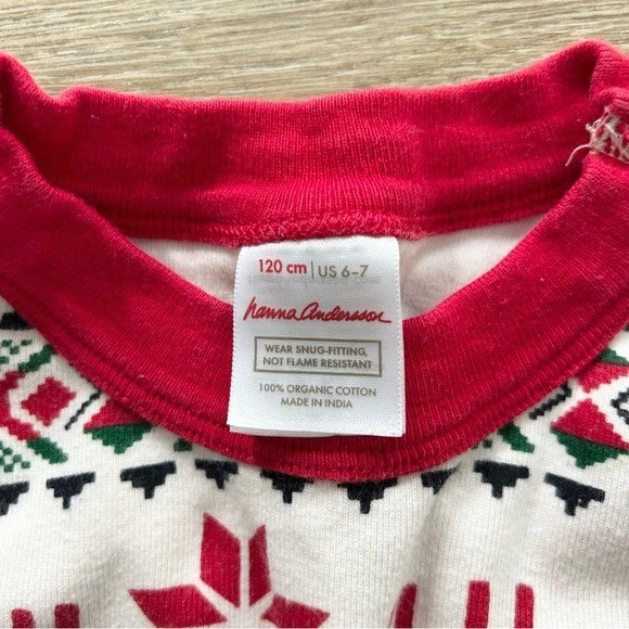 Hanna Andersson Long Johns Faire Isle Christmas Pajama Sz 6-7 Unisex Red Cotton - Image 3 of 4