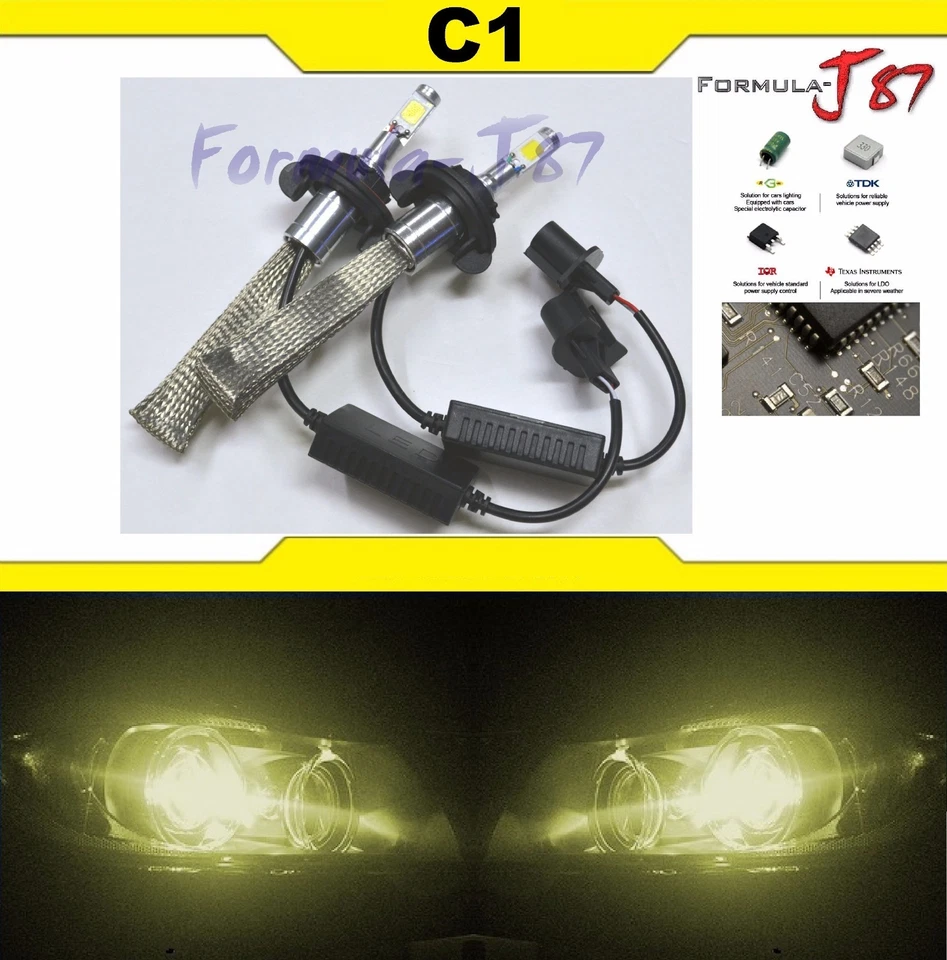 LED Kit C1 60W 9008 H13 3000K Yellow Two Bulbs Head Light Replacement Snowmobile - Image 2 of 4