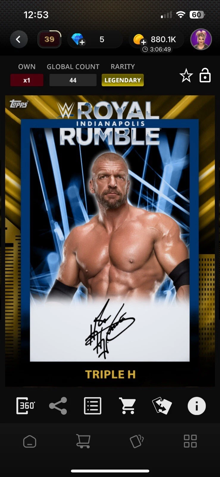 Topps WWE Slam Digital Card LEGENDARY Insert  2025 Royal Rumble Triple H HHH Sig