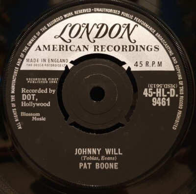 PAT BOONE Johnny Will / Just Let Me Dream 1961 UK 7'' - 45-HL-D 9461 - VG