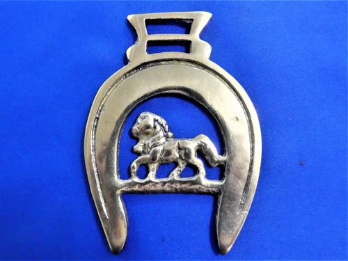 Solid Brass Horse Medallion Shire Horse In Horse Shoe  Pierced Vintage