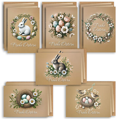 12 Osterkarten Set mit Umschlägen aufklappbare Frohe Ostern Karten Hasen Blumen