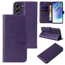 Handy Tasche für Samsung Galaxy S21 FE & S21 FE 5G Handyhülle Blumen Buch Lila