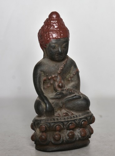 9CM Old Tibet Bronze Painting Temple Shakyamuni Amitabha Buddha Jar Statue - Picture 2 of 4