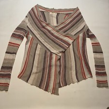 Elan Women's Open Front Cardigan Knit Asymetrical striped Cotton Multicolor