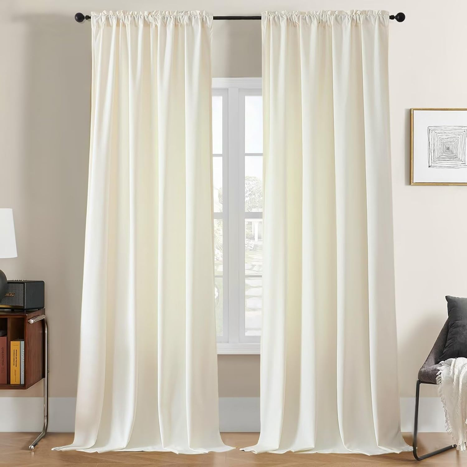 White Velvet Curtains 120 Inch Length 2 Panels, Luxury Blackout Rod Pocket Therm