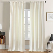 White Velvet Curtains 120 Inch Length 2 Panels, Luxury Blackout Rod Pocket Therm