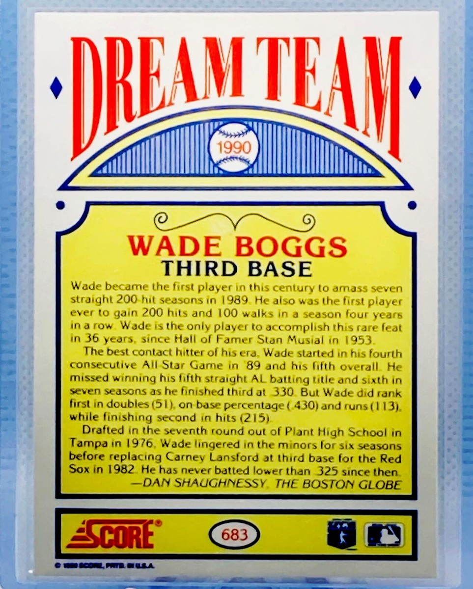 1990 Score Wade Boggs Dream Team Error Card (215 Hits) #683 - Red