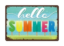 Hello Summer Door Sign Farmhouse Summer Decor Vintage Metal Sign for Home Wal...