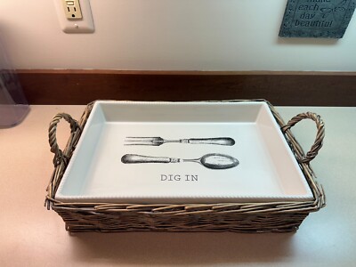 Pier 1 One Stoneware Dig In Rectangular Casserole Baking Serving Dish w/basket