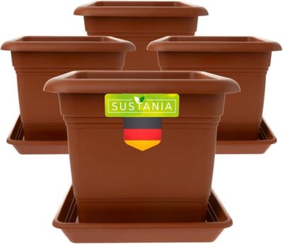 4er Set Pflanztöpfe 28x28 cm Blumentopf Kunststoff Terracotta + Untersetzer