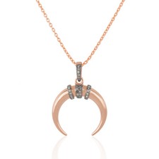 Rose Gold Plated Silver Natural Diamond Set Half Moon Chain Pendant