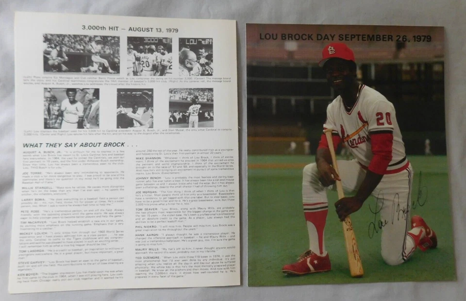 Lou Brock St. Louis Cardinals - Sept 26 1979 3,000 Hit Photo program 8x10 - Image 2 of 2