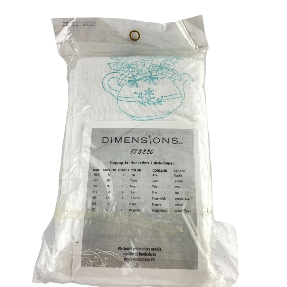 Dimensions Teapot Floral Guest Towels Crewel Needlework Set of 2 Craft Project - Image 3 of 4